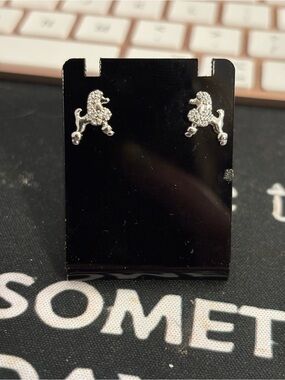 Crystal Poodle Stud Earrings - Silver Sparkle